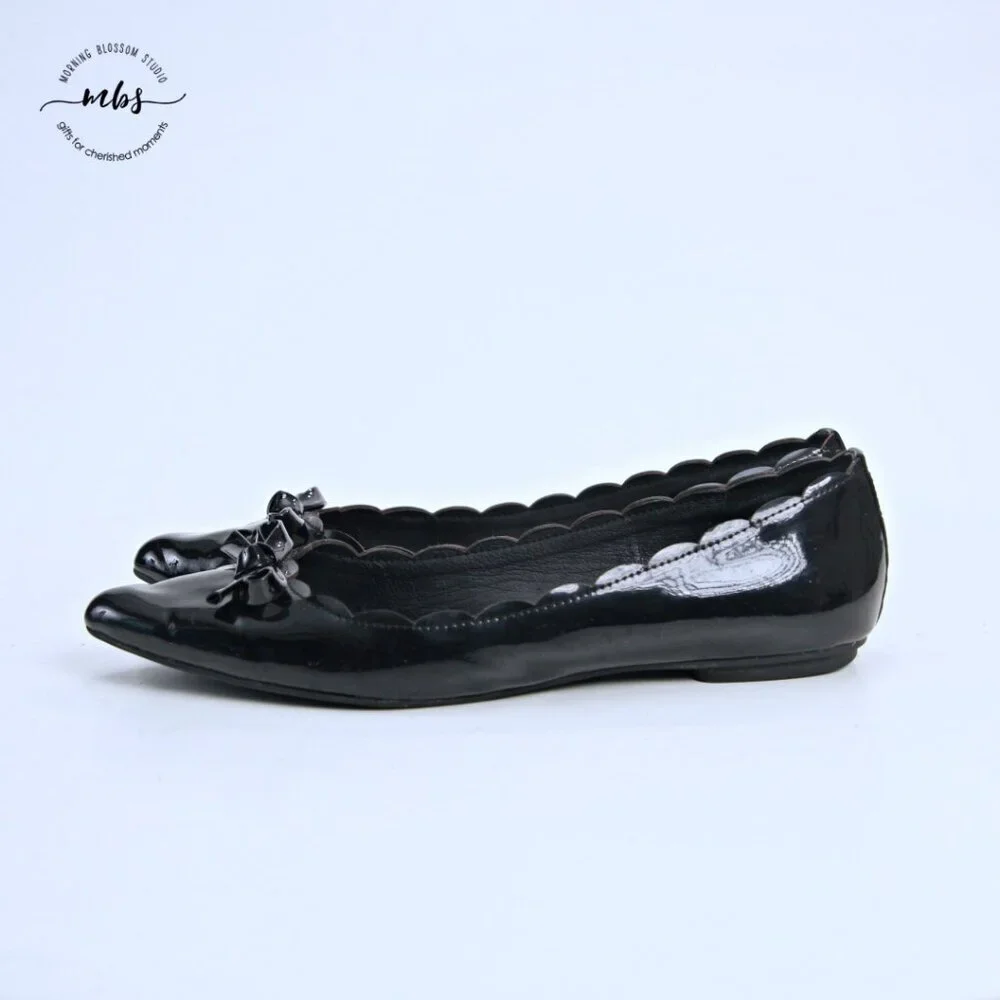 Kate Spade Eleni Flex Scalloped Ballerina Flats Black Women 8.5‎